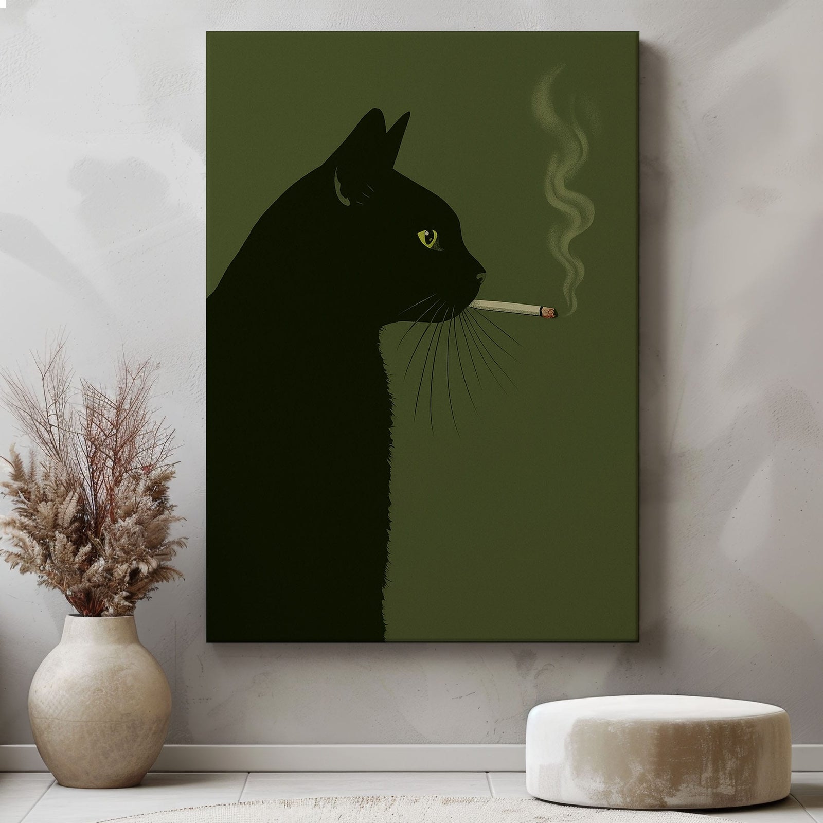 Blisscorners Black Cat Smoking Canvas Funny Retro Cat Wall Art LM2611