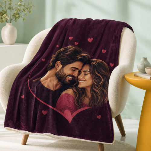 Our Story Personalized Couple Anniversary Portrait Blanket