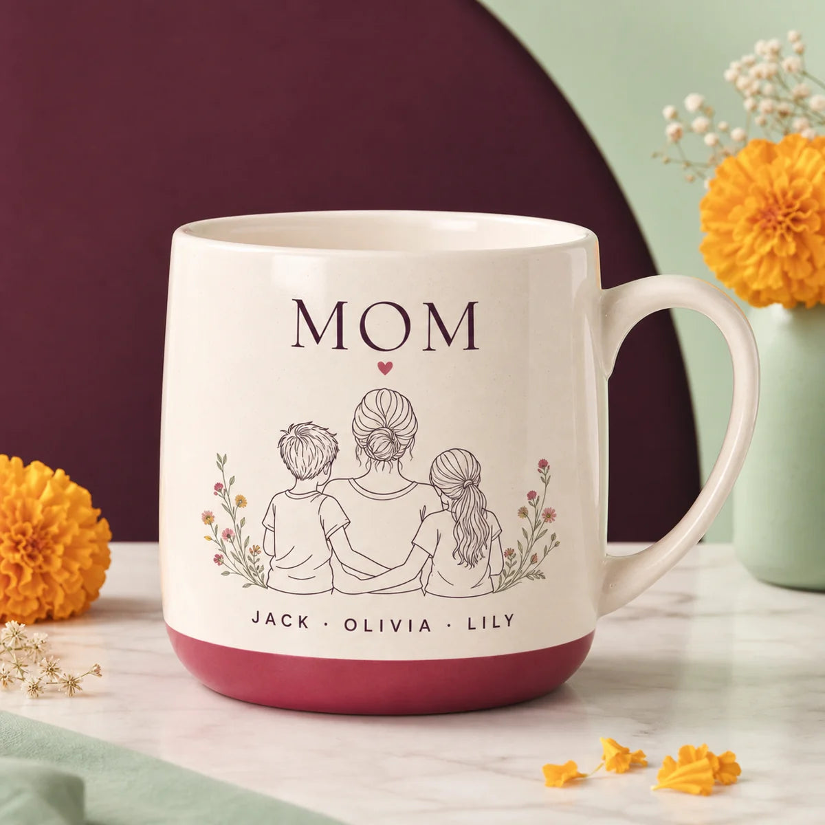 Personalized cream and berry family mug for Mom