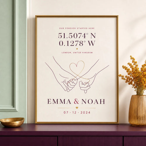 Emma & Noah Personalized Wedding Coordinates Poster Wall Art