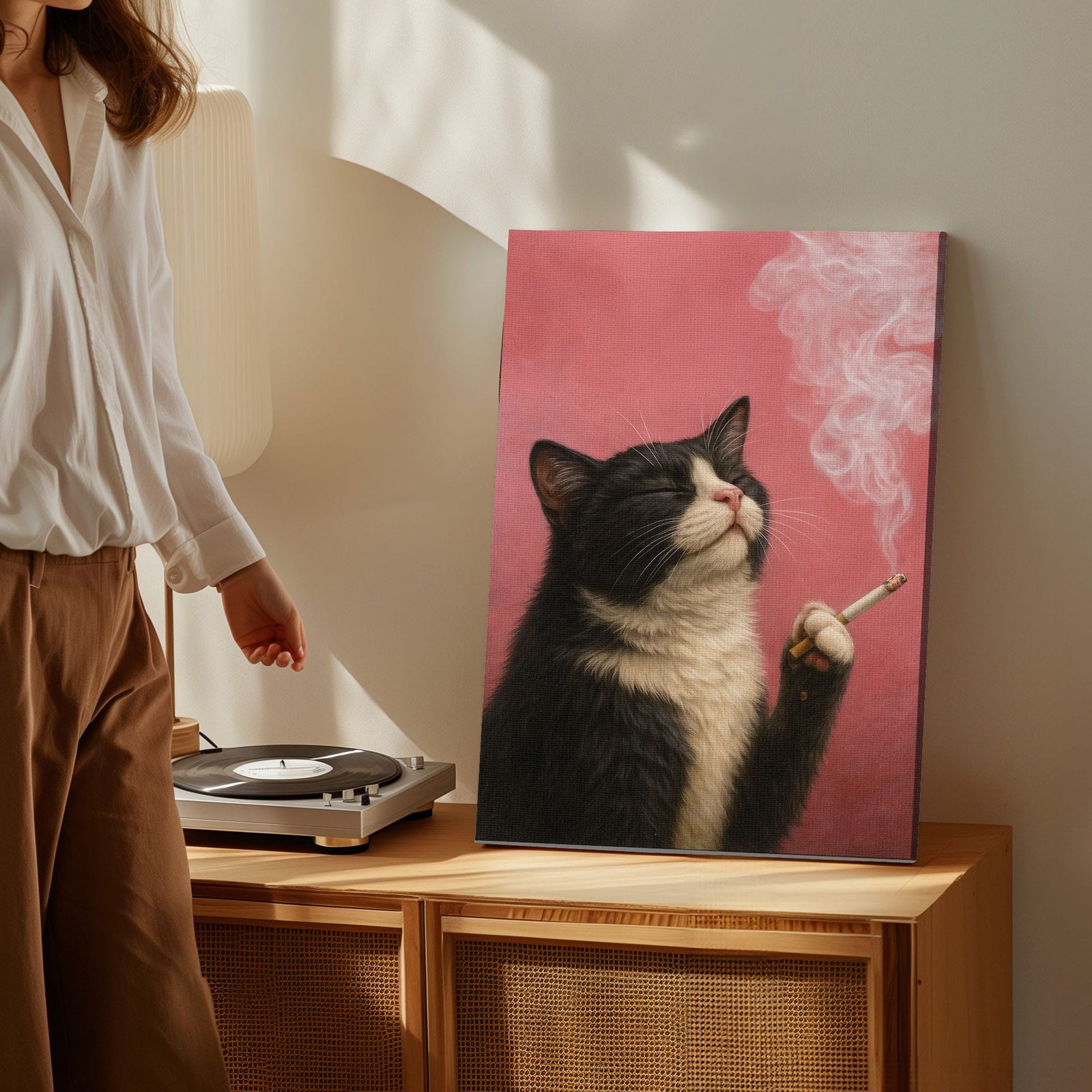 Blisscorners Smoking Cat Canvas Funny Retro Cat Wall Art3 LM2611