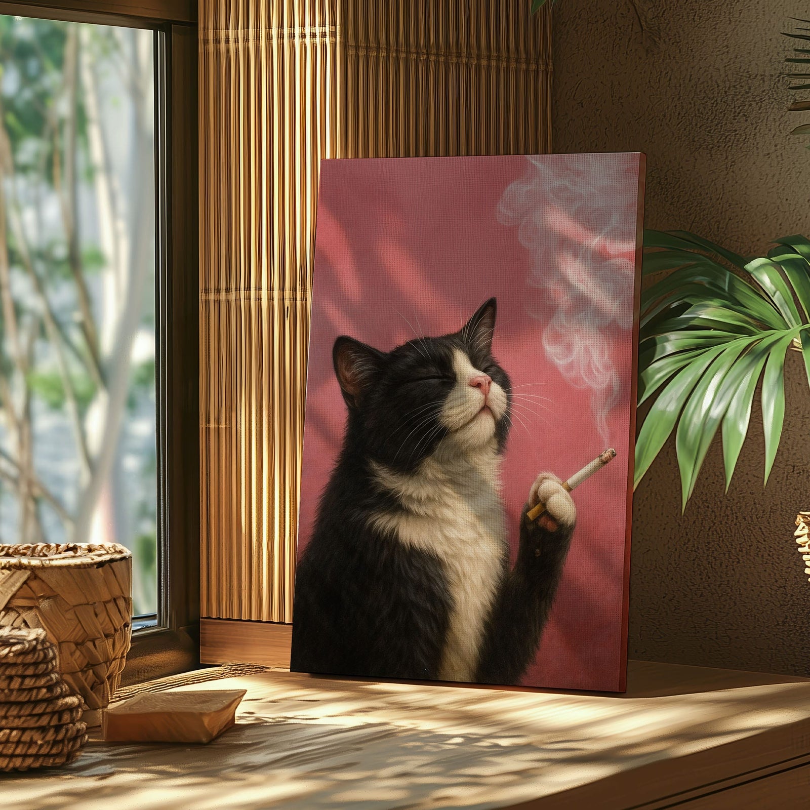 Blisscorners Smoking Cat Canvas Funny Retro Cat Wall Art3 LM2611