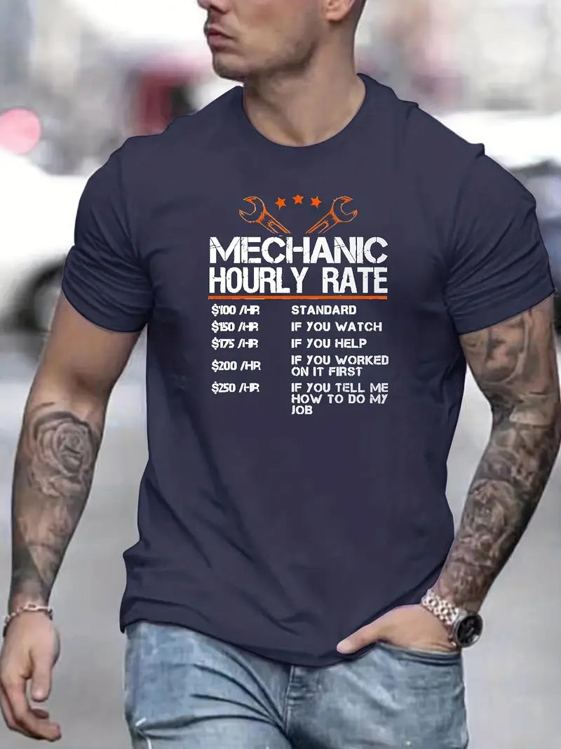 Blisscorners Funny Mechanic Hourly Rate Print T-Shirt, Gift for Mechanic Fathers, Tops As Gifts, T-shirt For Summer