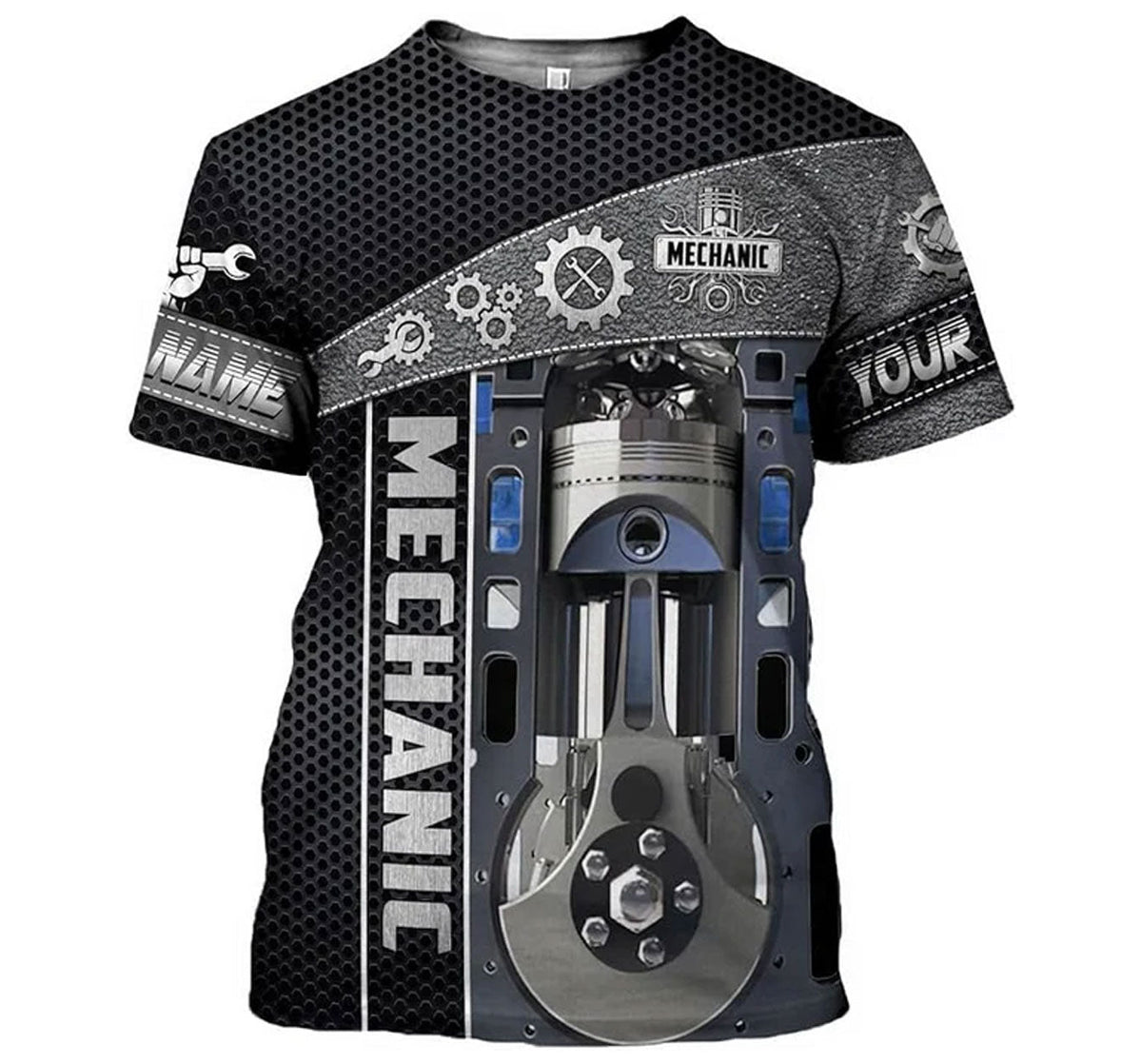 Blisscorners Custom Name Mechanic Shirt Mechanic Engine Unisex Printed T Shirt