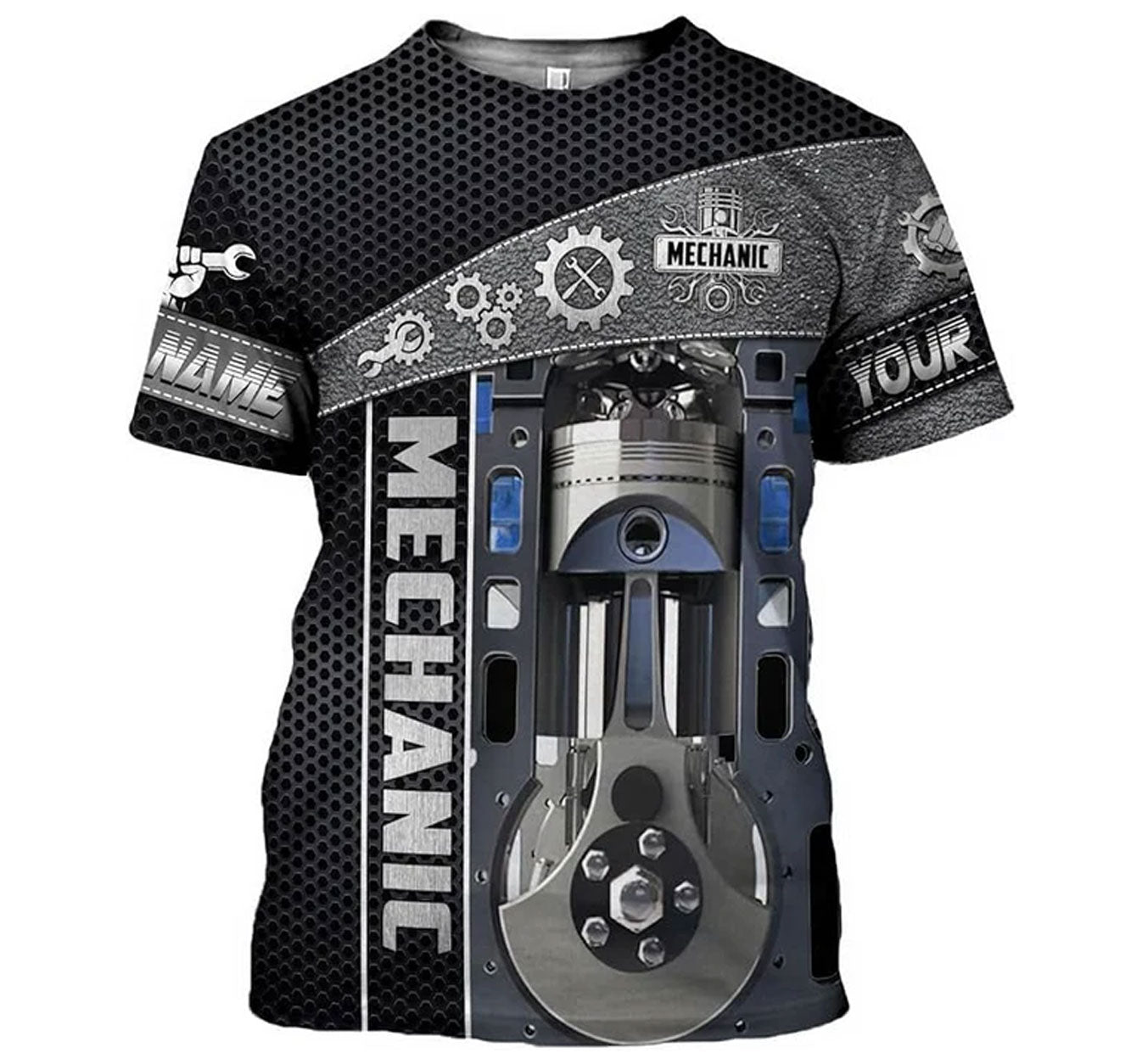 Blisscorners Custom Name Mechanic Shirt Mechanic Engine Unisex Printed T Shirt