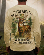 Blisscorners Camo On The Outside Jesus On The Inside Shirt, Personalized Hunting 3D Shirt