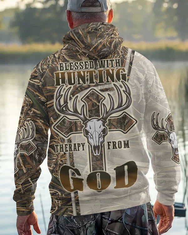 Blisscorners Blessed With Hunting Therapy From God Shirt, Personalized Hunting 3D Shirt