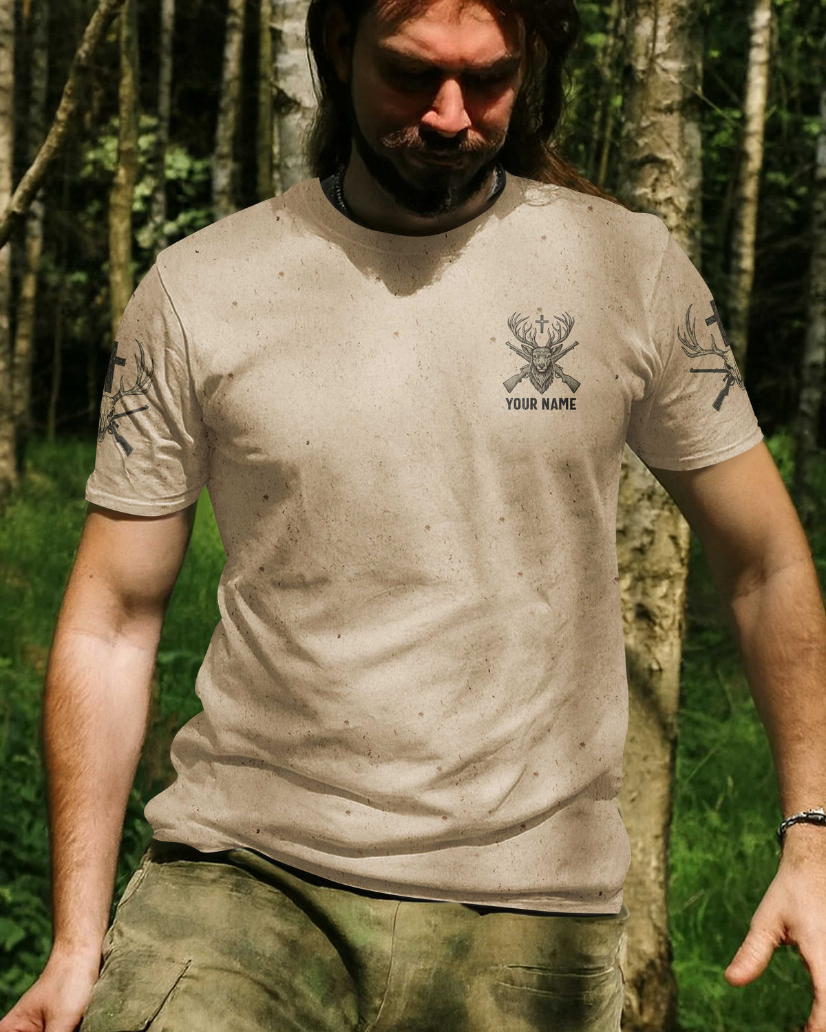 Blisscorners Born To Hunt Guided By Faith Saved By Grace Shirt, Personalized Hunting 3D Shirt