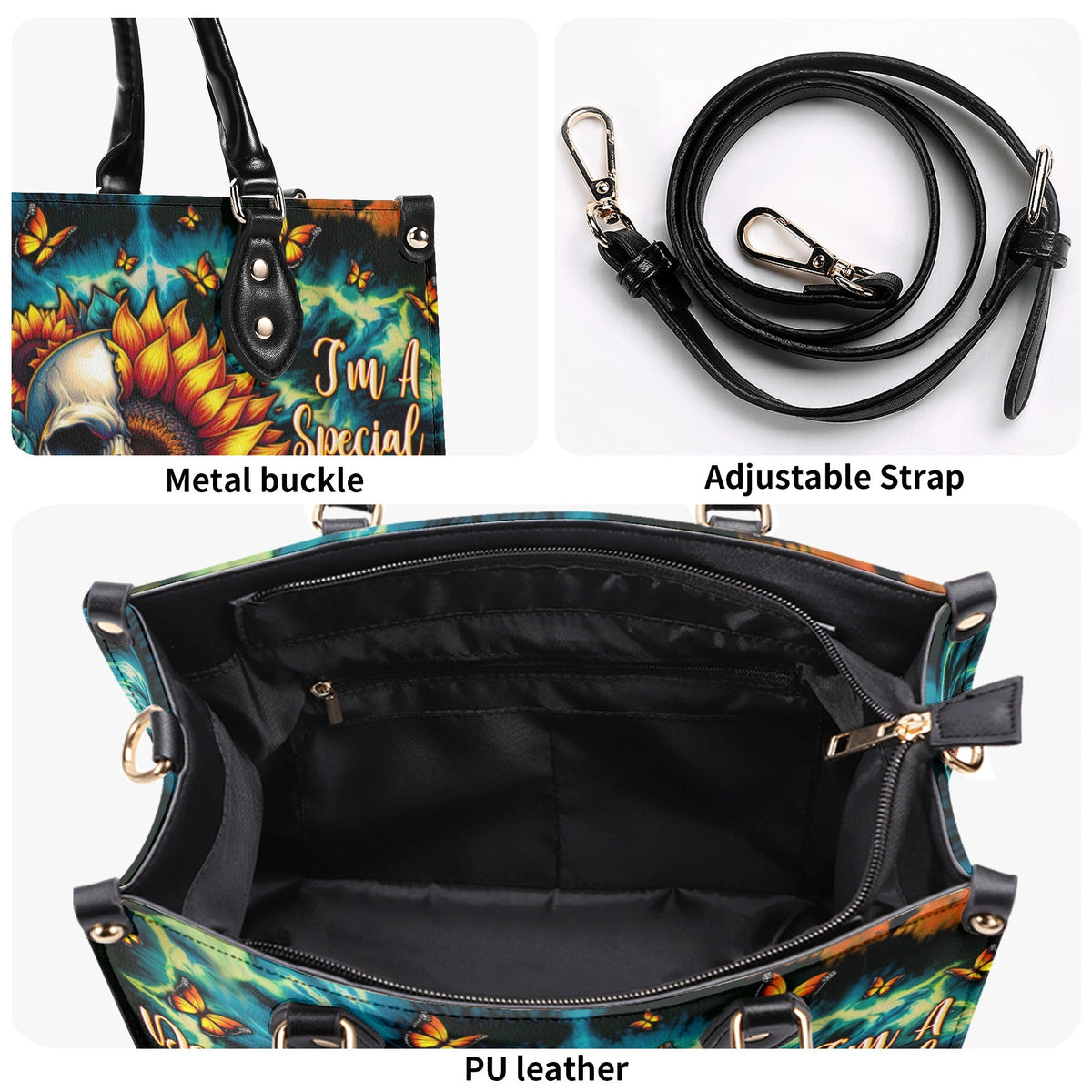 BLISSCORNERS DON'T TRY TO FIGURE ME OUT SKULL SUNFLOWER LEATHER HANDBAG