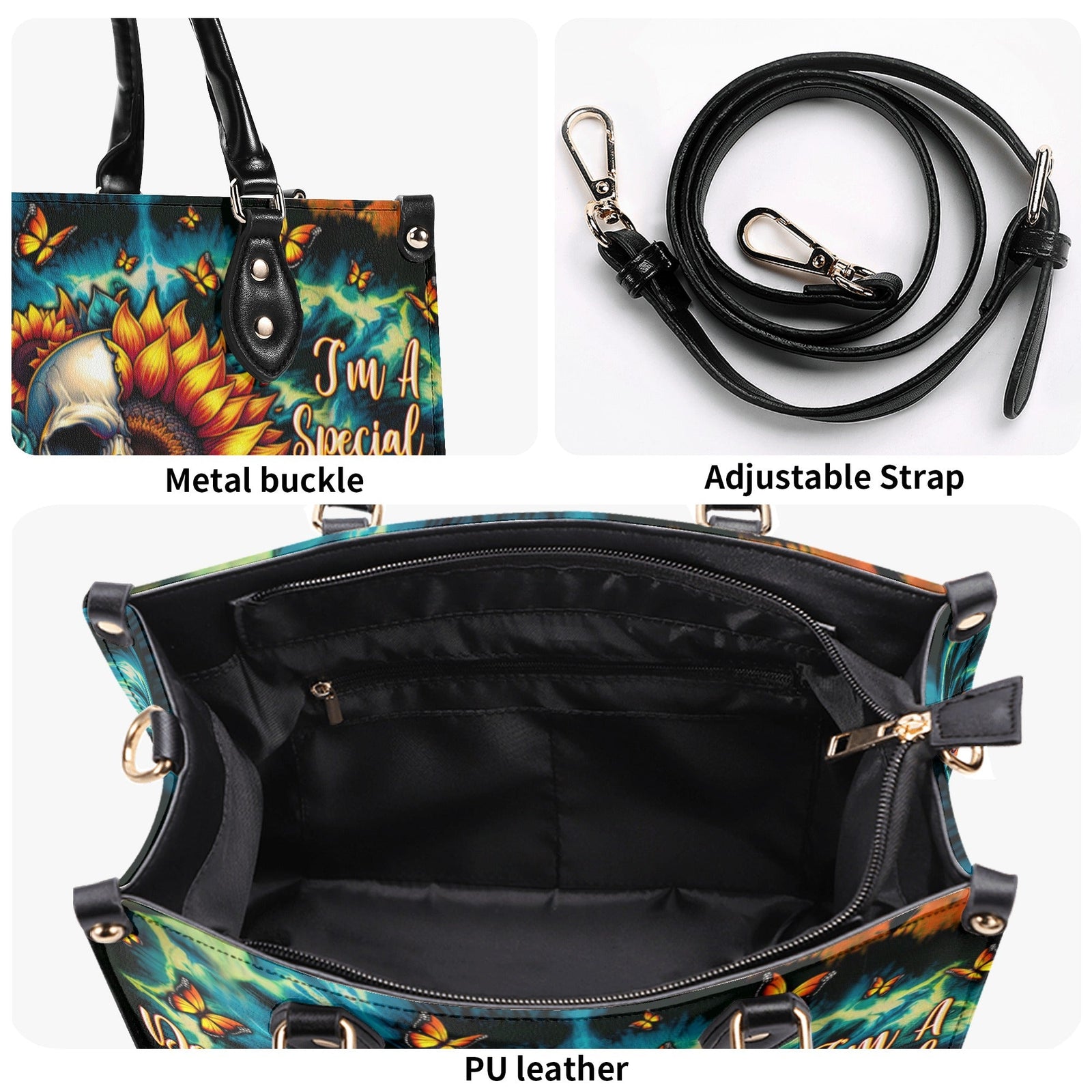 BLISSCORNERS DON'T TRY TO FIGURE ME OUT SKULL SUNFLOWER LEATHER HANDBAG
