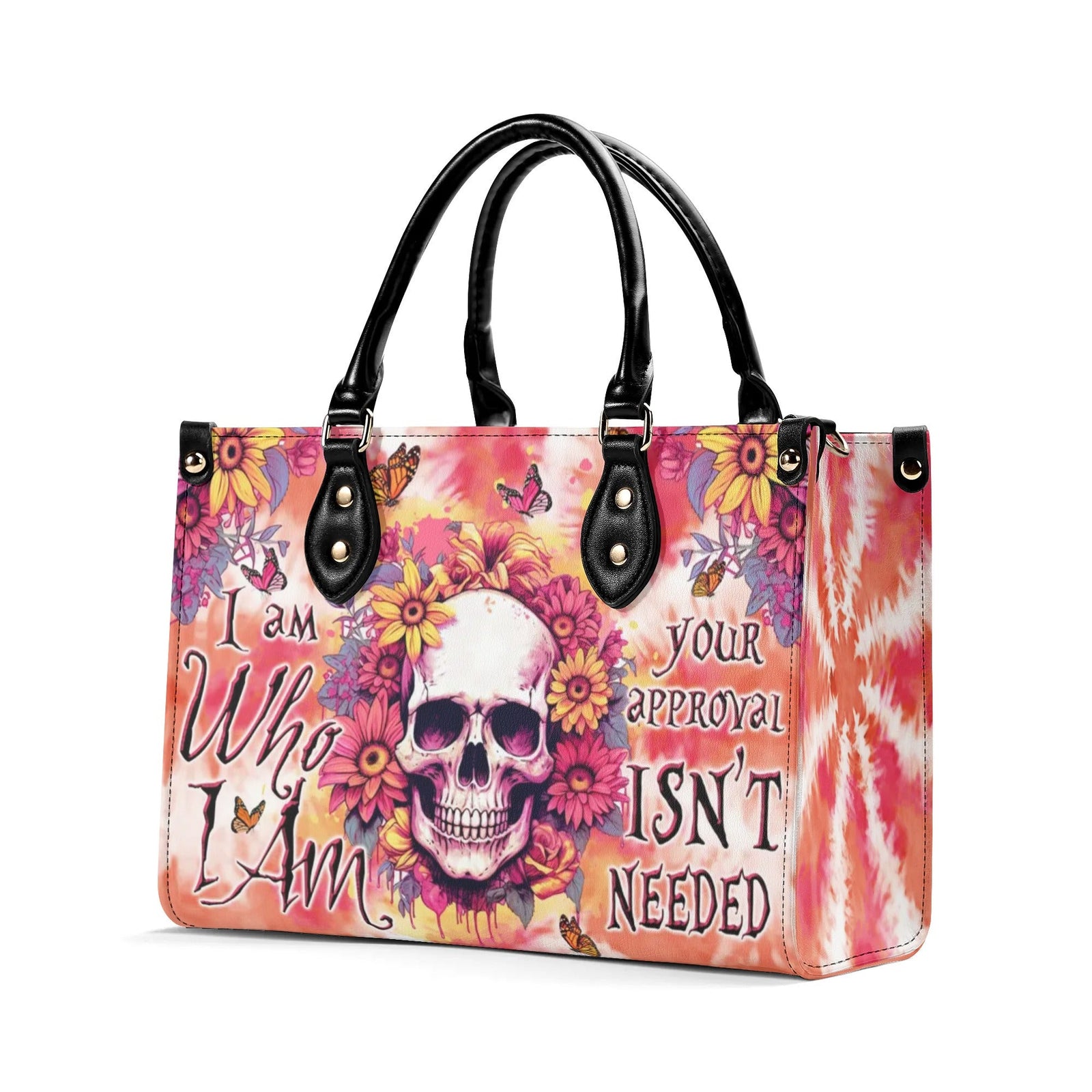 BLISSCORNERS I AM WHO I AM FLORAL SKULL TIE DYE LEATHER HANDBAG