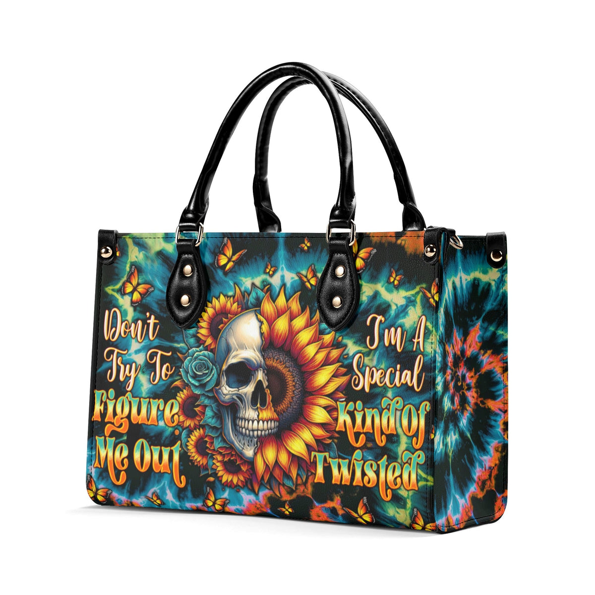BLISSCORNERS DON'T TRY TO FIGURE ME OUT SKULL SUNFLOWER LEATHER HANDBAG