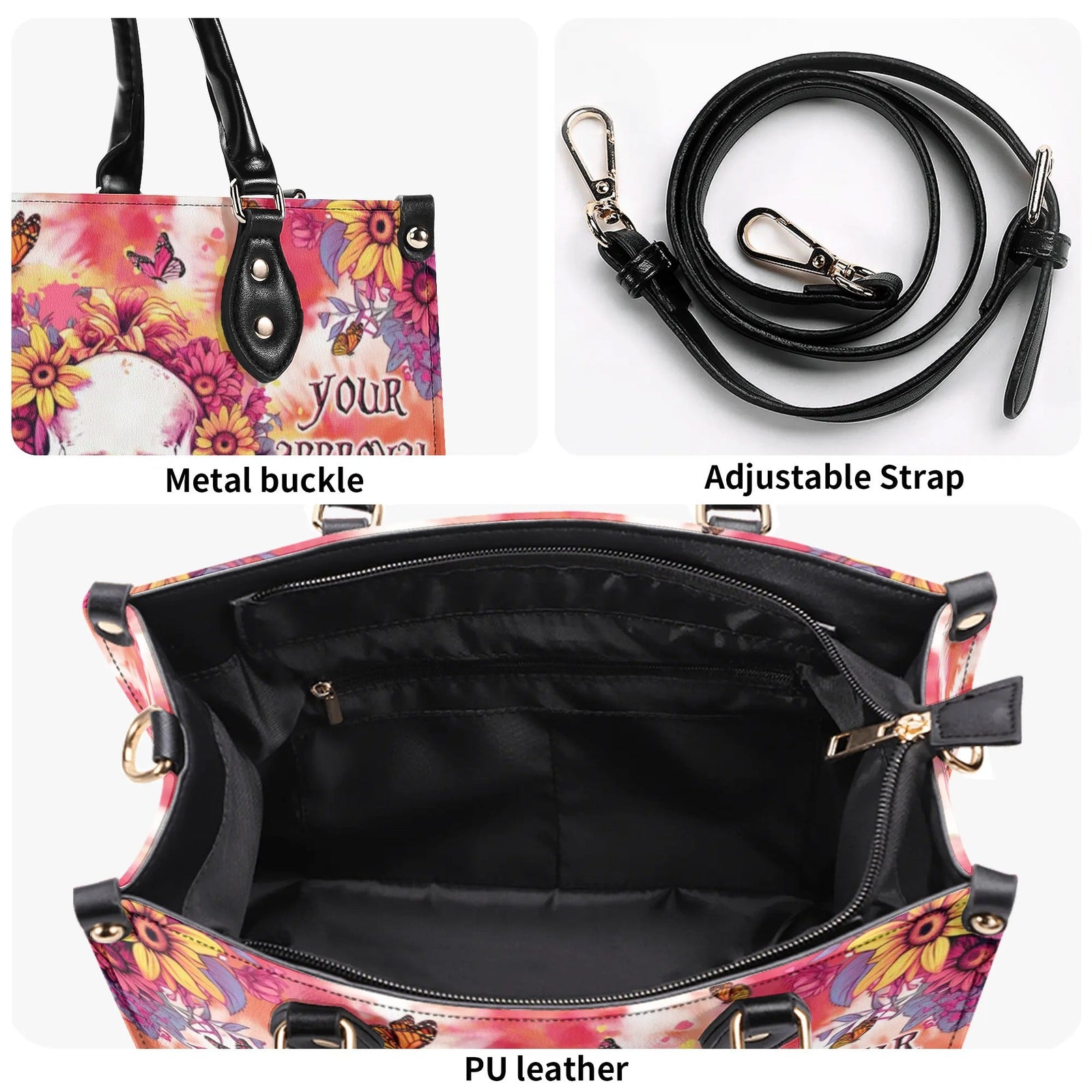 BLISSCORNERS I AM WHO I AM FLORAL SKULL TIE DYE LEATHER HANDBAG