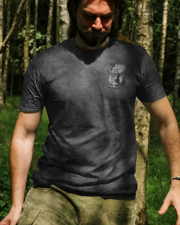 Blisscorners I've Got Hunting In My Veins And Jesus In My Heart Black Shirt, Personalized Hunting 3D Shirt