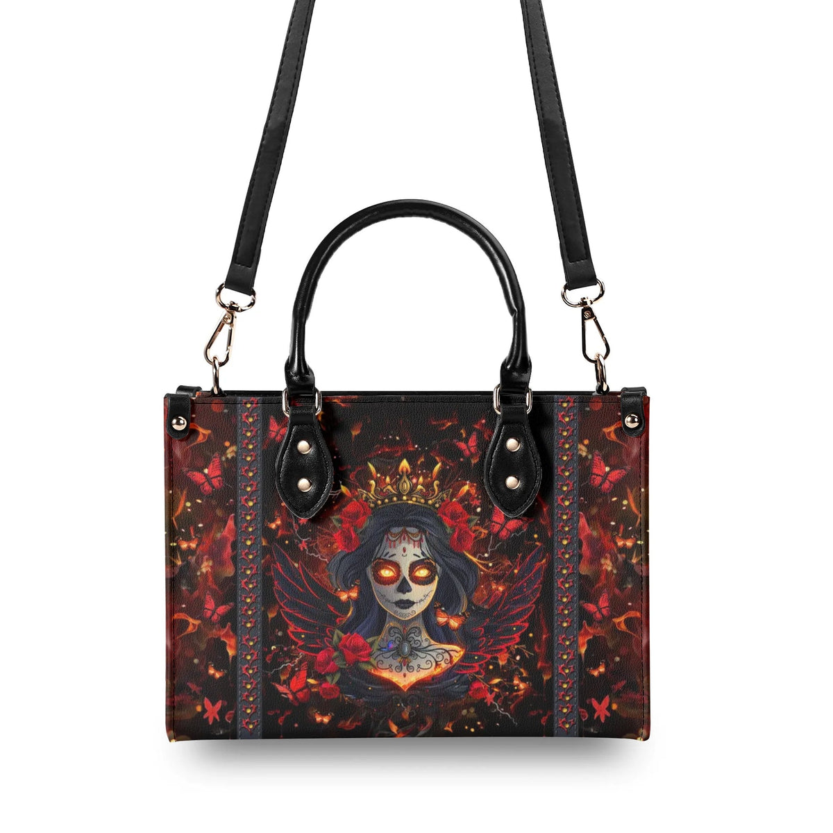 BLISSCORNERS RED BLACK SKULL LADY LEATHER HANDBAG