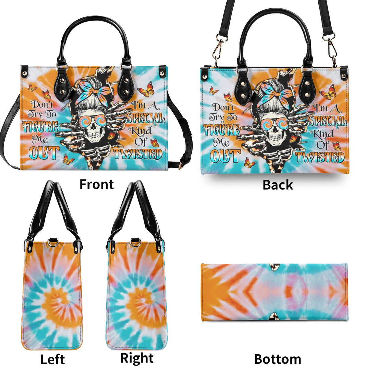 BLISSCORNERS DON'T TRY TO FIGURE ME OUT TIE DYE MESSY BUN LEATHER HANDBAG