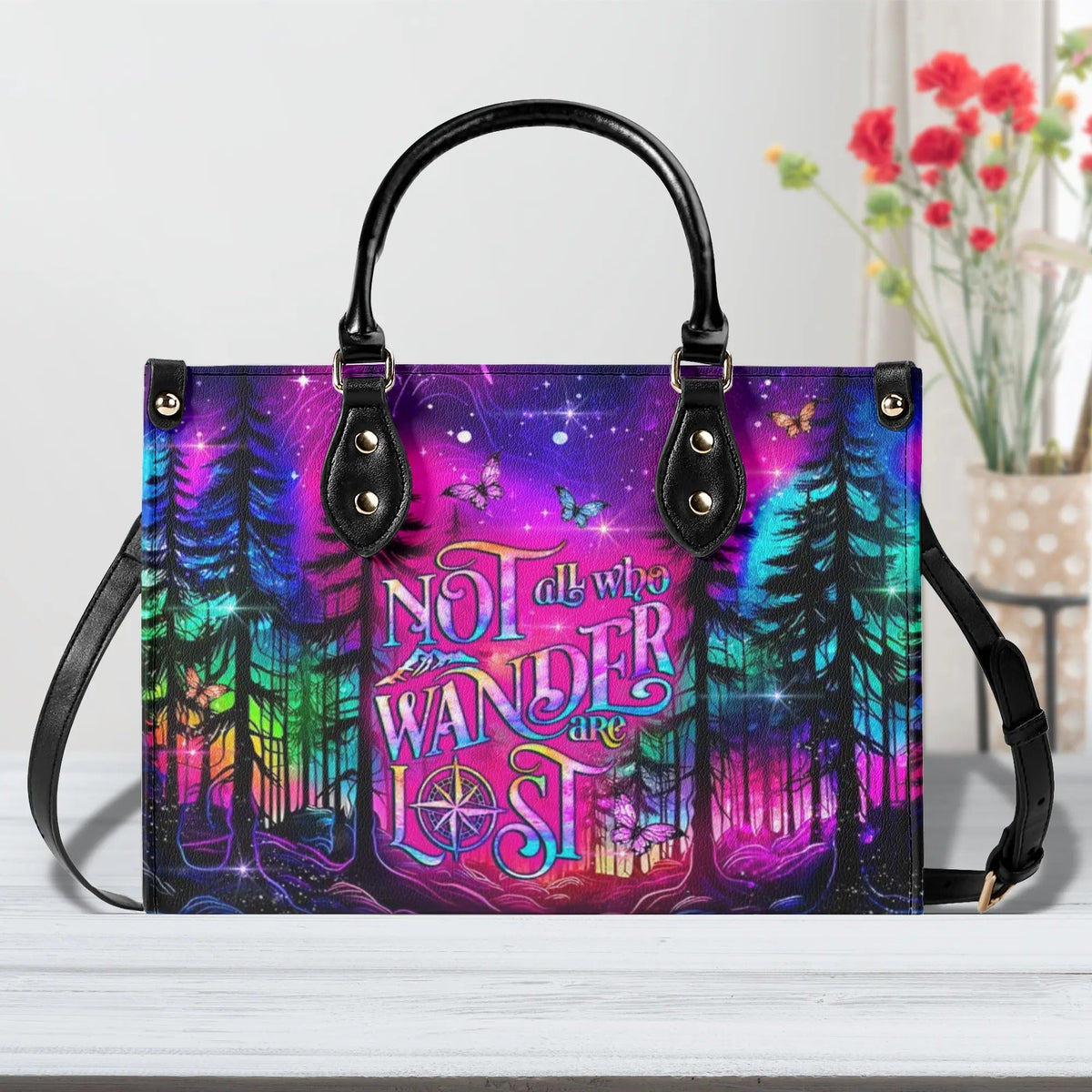 BLISSCORNERS NOT ALL WHO WANDER ARE LOST LEATHER HANDBAG