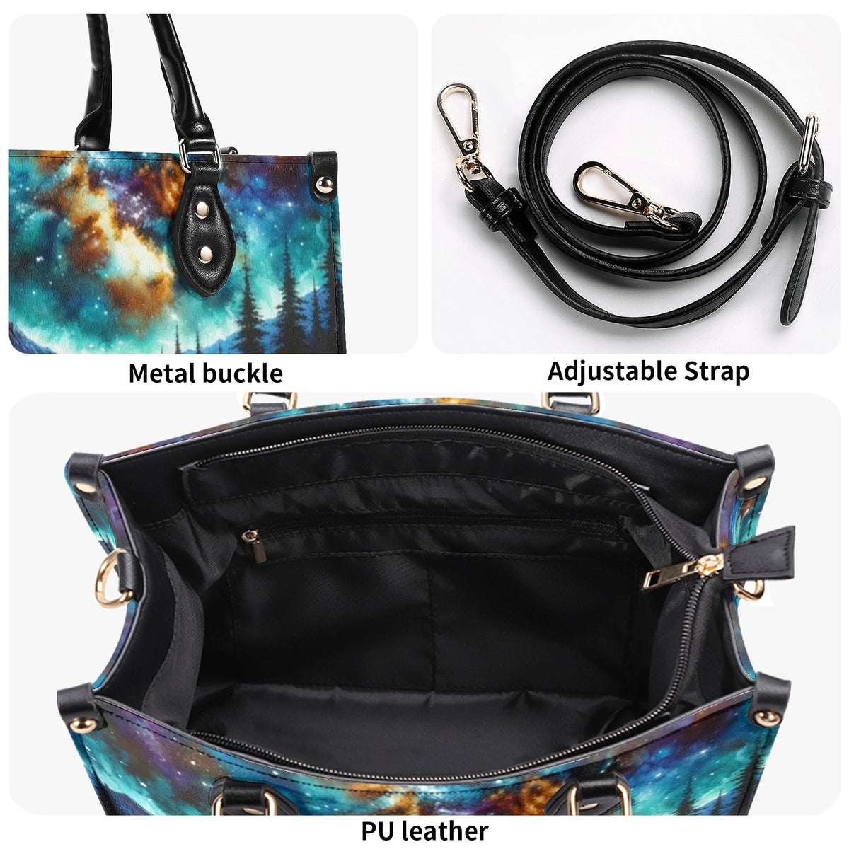 BLISSCORNERS CAMPING SCENE UNDER STARRY NIGHT SKY LEATHER HANDBAG