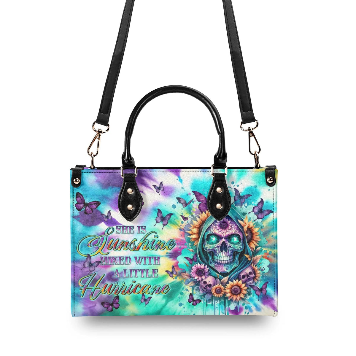 BLISSCORNERS SHE IS SUNSHINE REAPER SUNFLOWER TIE DYE LEATHER HANDBAG