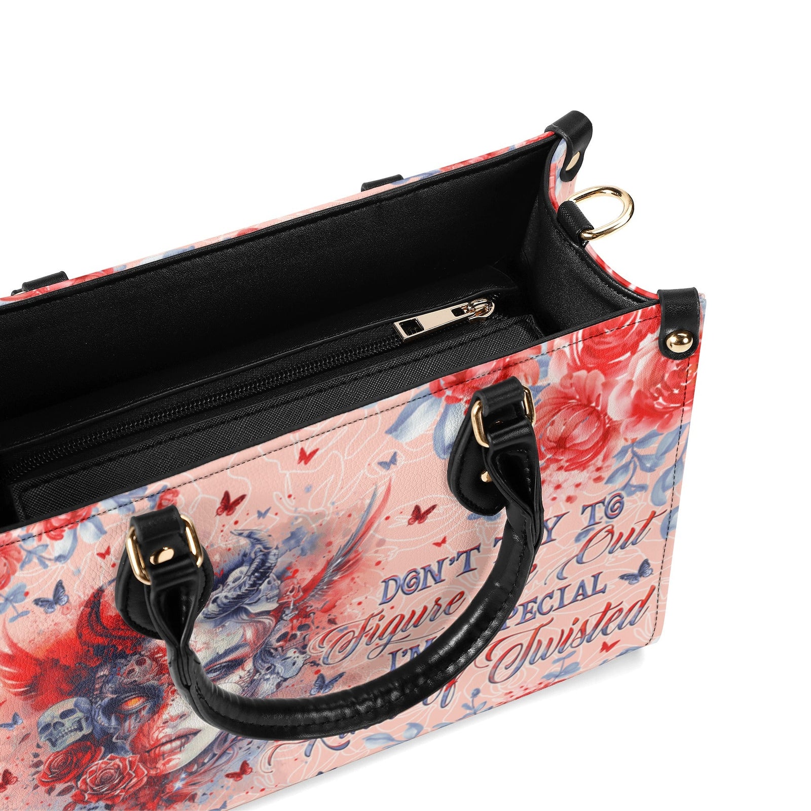 BLISSCORNERS DON'T TRY TO FIGURE ME OUT SKULL LADY LEATHER HANDBAG