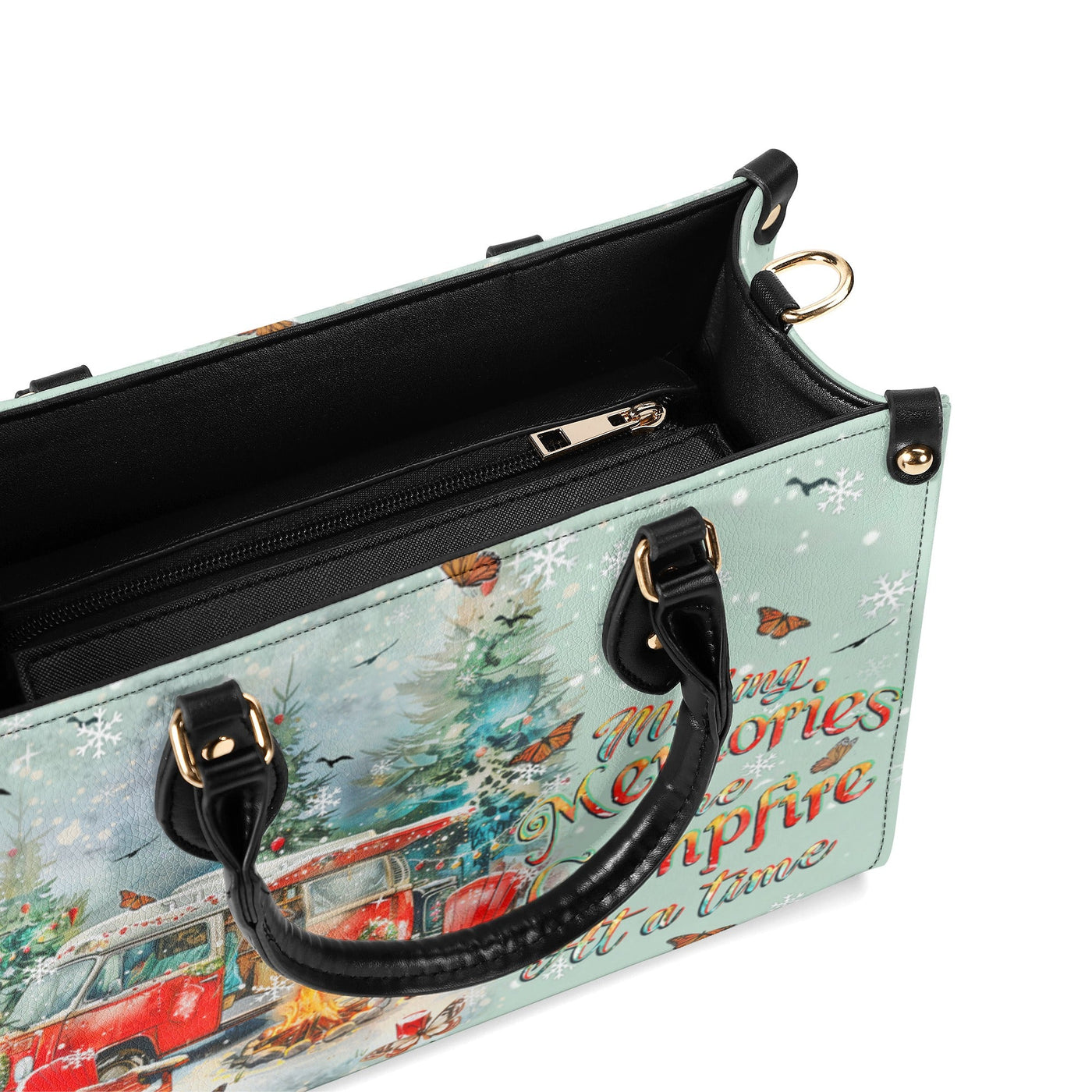 BLISSCORNERS MAKING MEMORIES ONE CAMPFIRE CHRISTMAS LEATHER HANDBAG