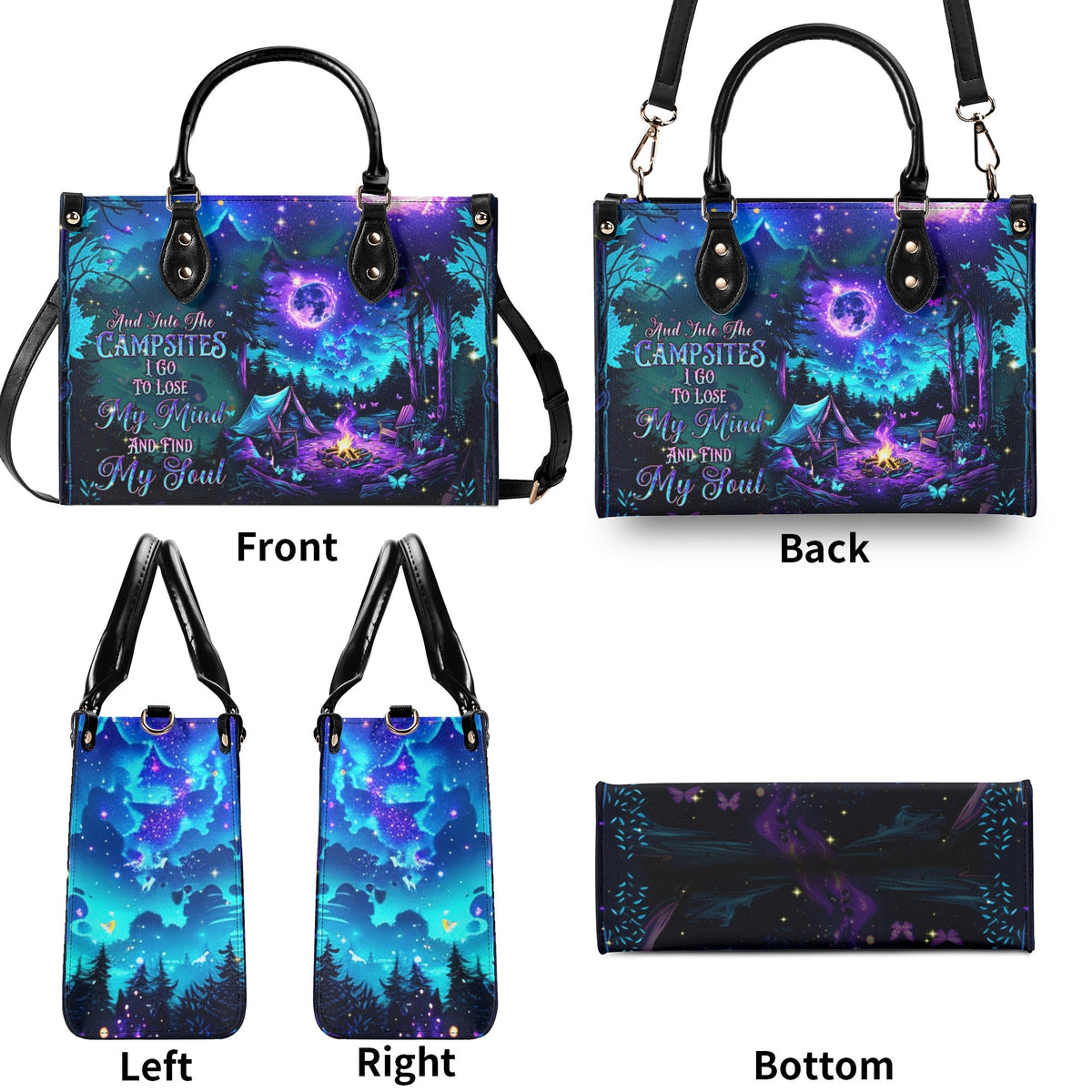 BLISSCORNERS AND INTO THE CAMPSITES I GO  LEATHER HANDBAG