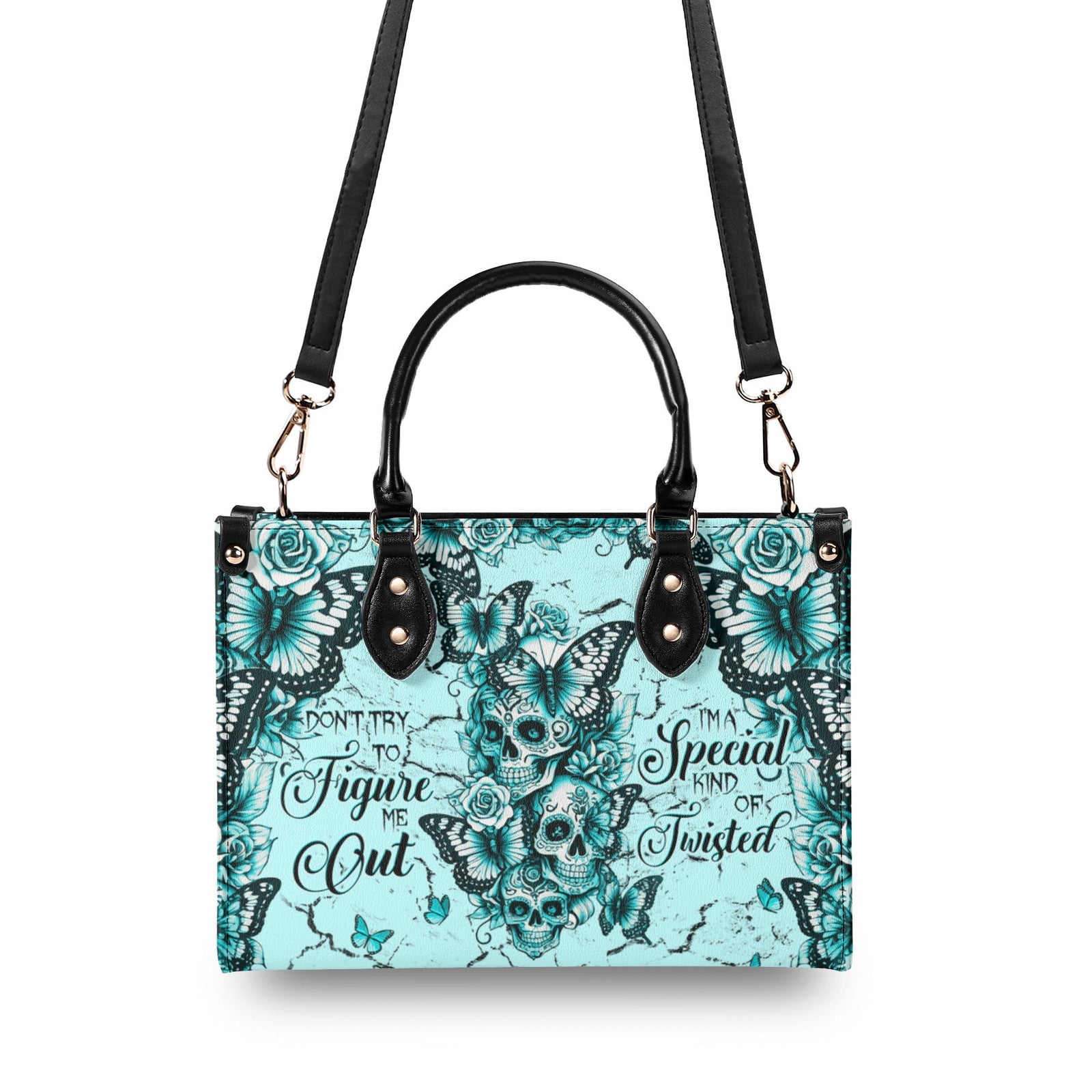 BLISSCORNERS DON'T TRY TO FIGURE ME OUT SKULL  LEATHER HANDBAG
