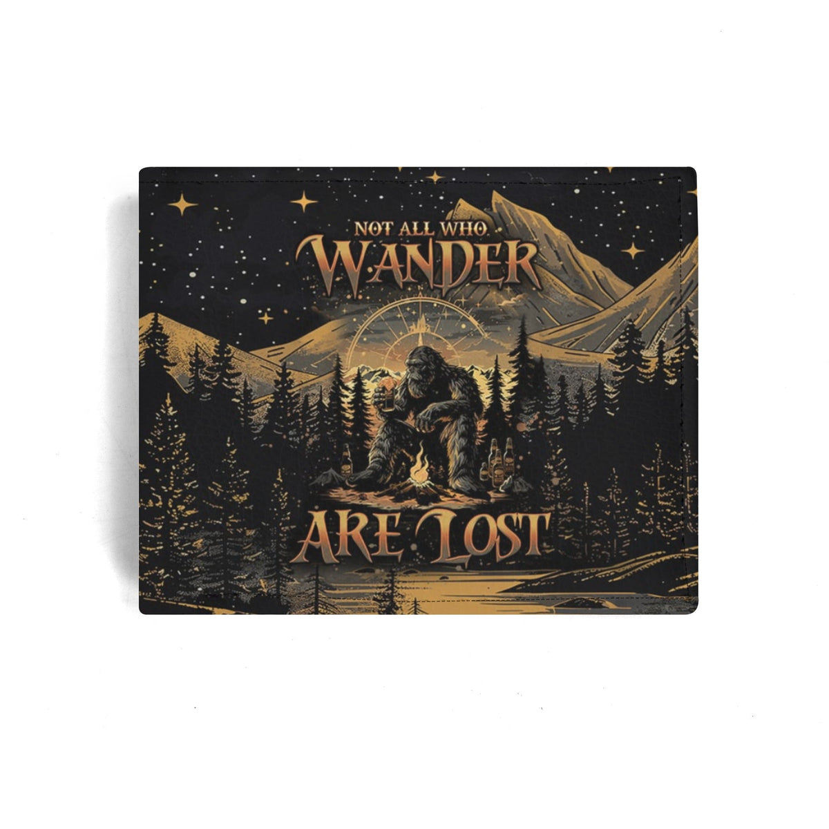 BLISSCORNERS NOT ALL WHO WANDER ARE LOST BIGFOOT COMPASS  LEATHER WALLET