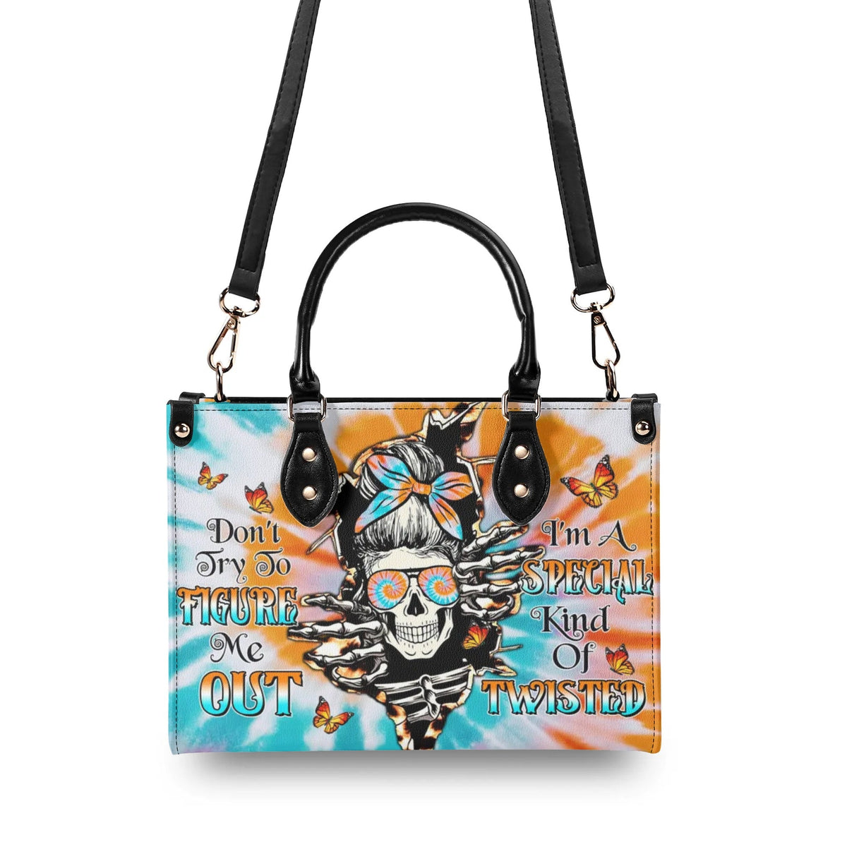 BLISSCORNERS DON'T TRY TO FIGURE ME OUT TIE DYE MESSY BUN LEATHER HANDBAG
