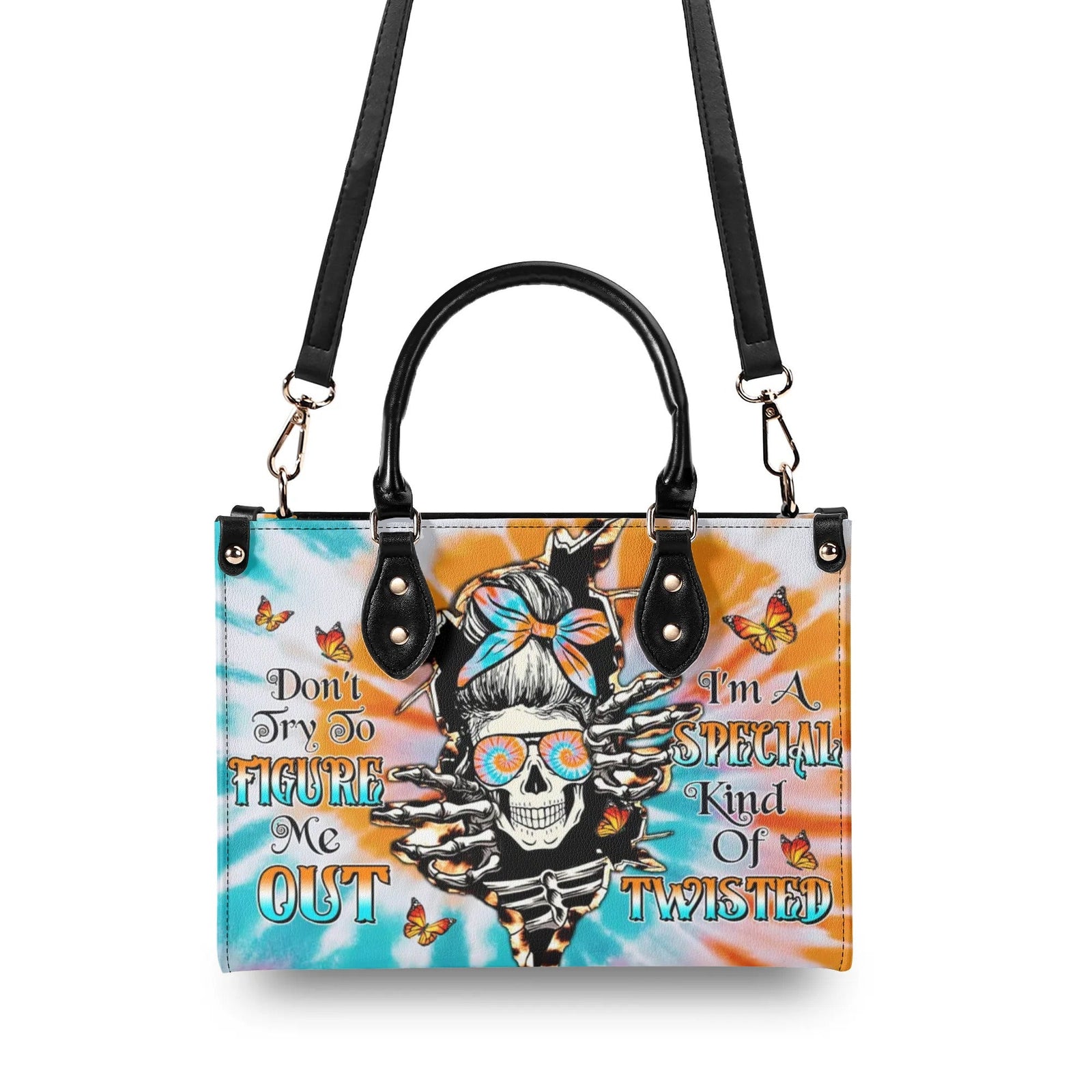 BLISSCORNERS DON'T TRY TO FIGURE ME OUT TIE DYE MESSY BUN LEATHER HANDBAG