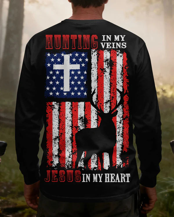Blisscorners Hunting In My Veins Jesus In My Heart Shirt, Personalized Hunting 3D Shirt