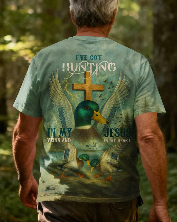 Blisscorners I've Got Hunting In My Veins And Jesus In My Heart Shirt, Personalized Hunting 3D Shirt