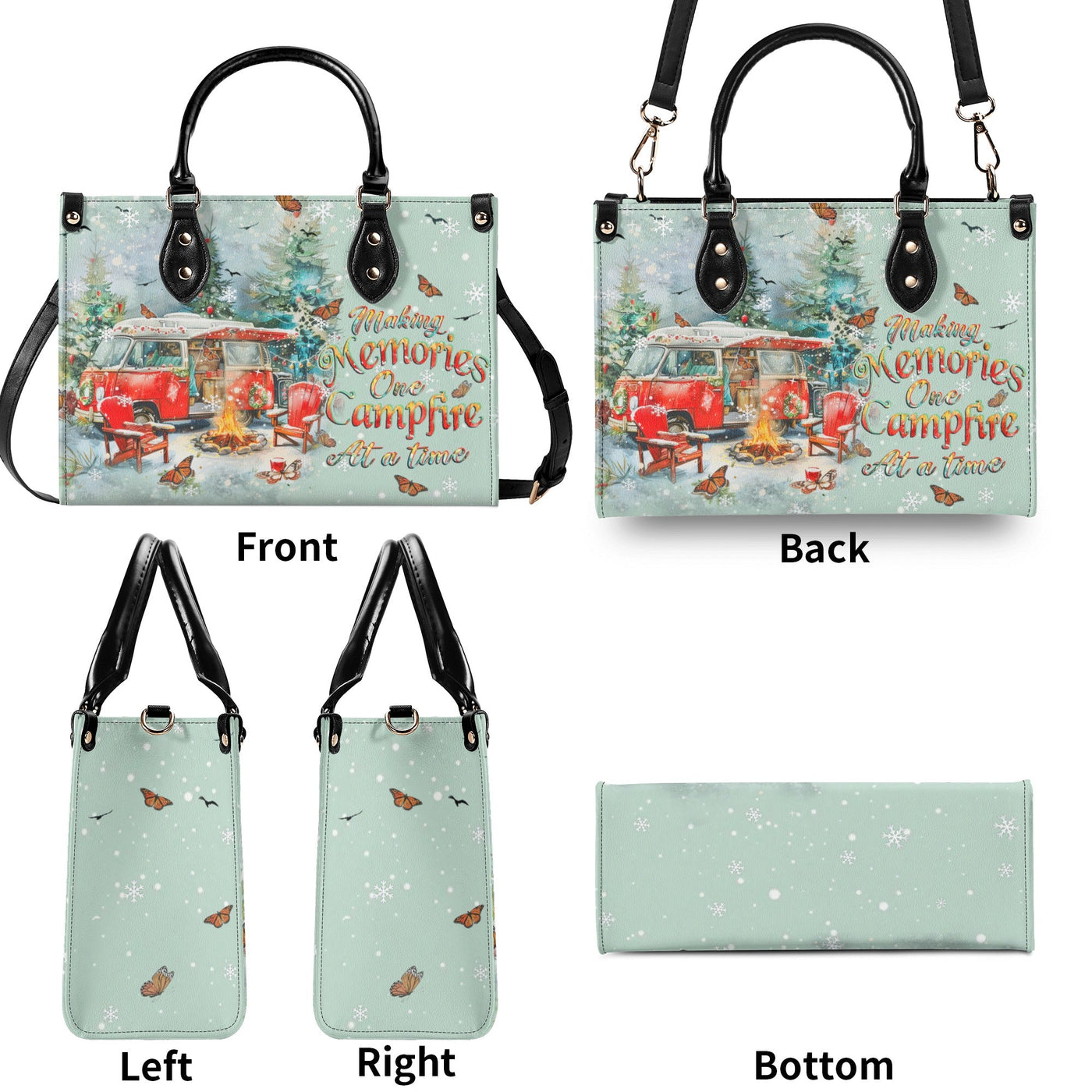 BLISSCORNERS MAKING MEMORIES ONE CAMPFIRE CHRISTMAS LEATHER HANDBAG