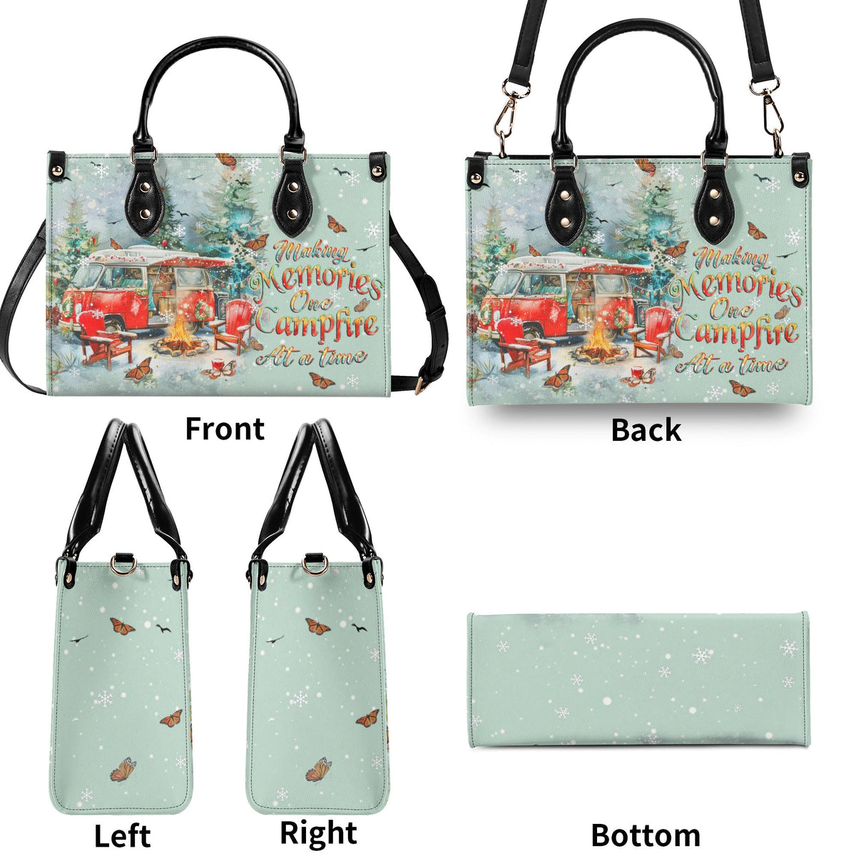 BLISSCORNERS MAKING MEMORIES ONE CAMPFIRE CHRISTMAS LEATHER HANDBAG
