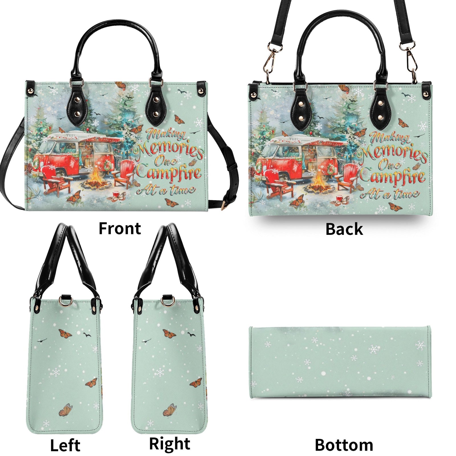 BLISSCORNERS MAKING MEMORIES ONE CAMPFIRE CHRISTMAS LEATHER HANDBAG