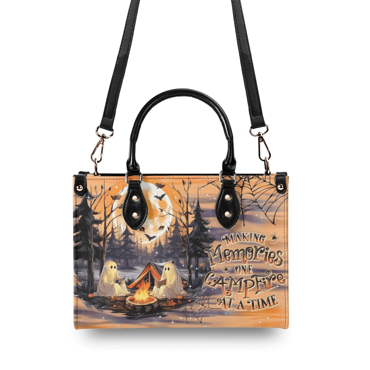 BLISSCORNERS MAKING MEMORIES ONE CAMPFIRE HALLOWEEN LEATHER HANDBAG