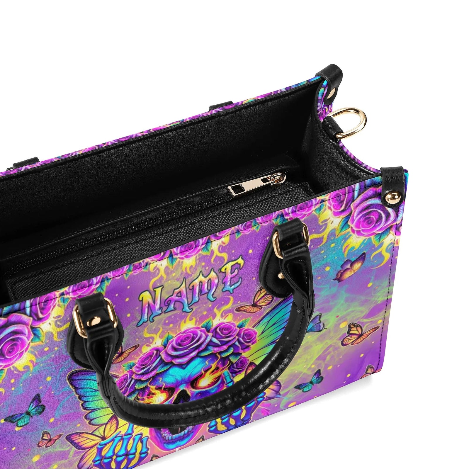 BLISSCORNERS SKULL BUTTERFLY ART LEATHER HANDBAG