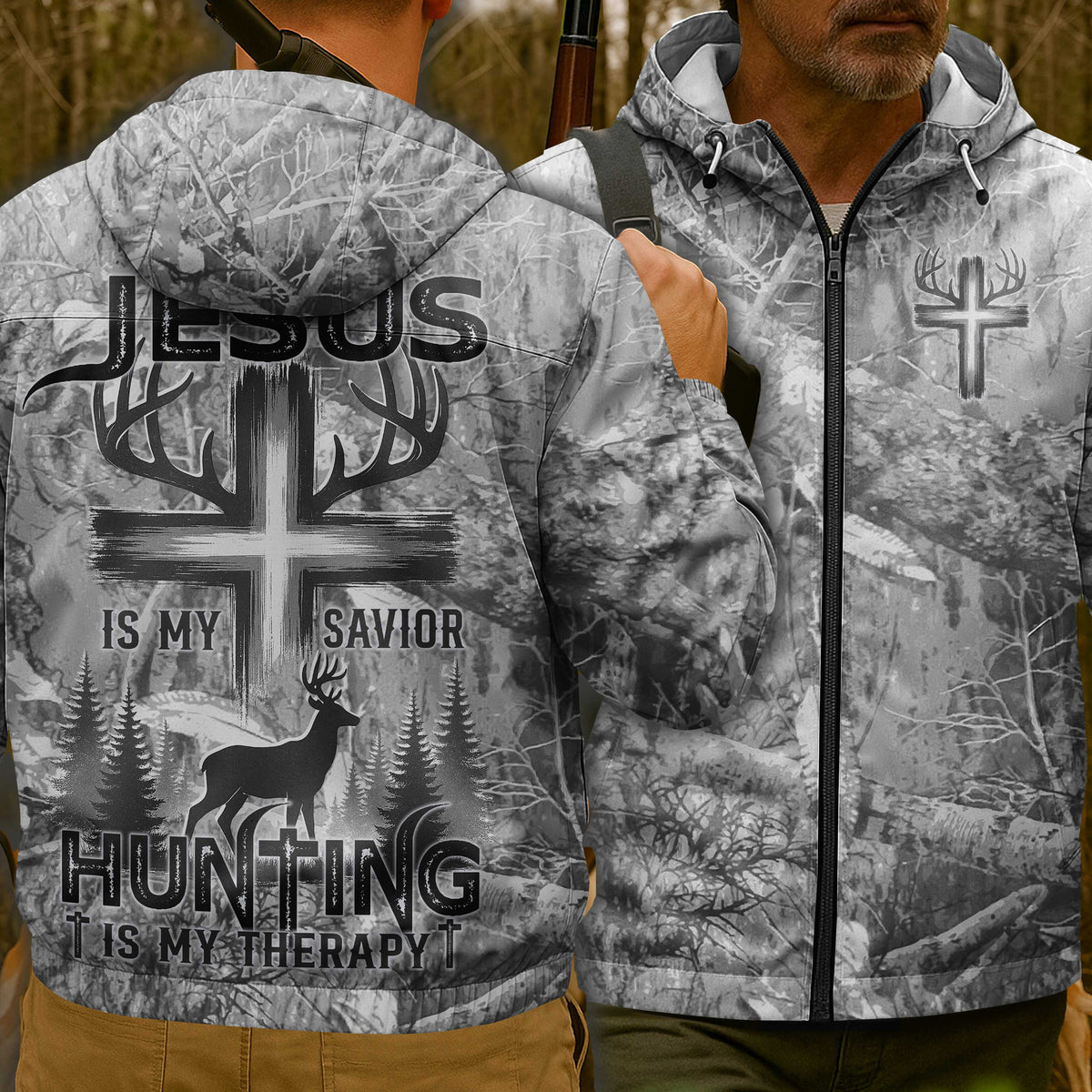 Blisscorners Custom Jesus is my savior Hunting is my therapy shirt, Personalized Hunting 3D Shirt