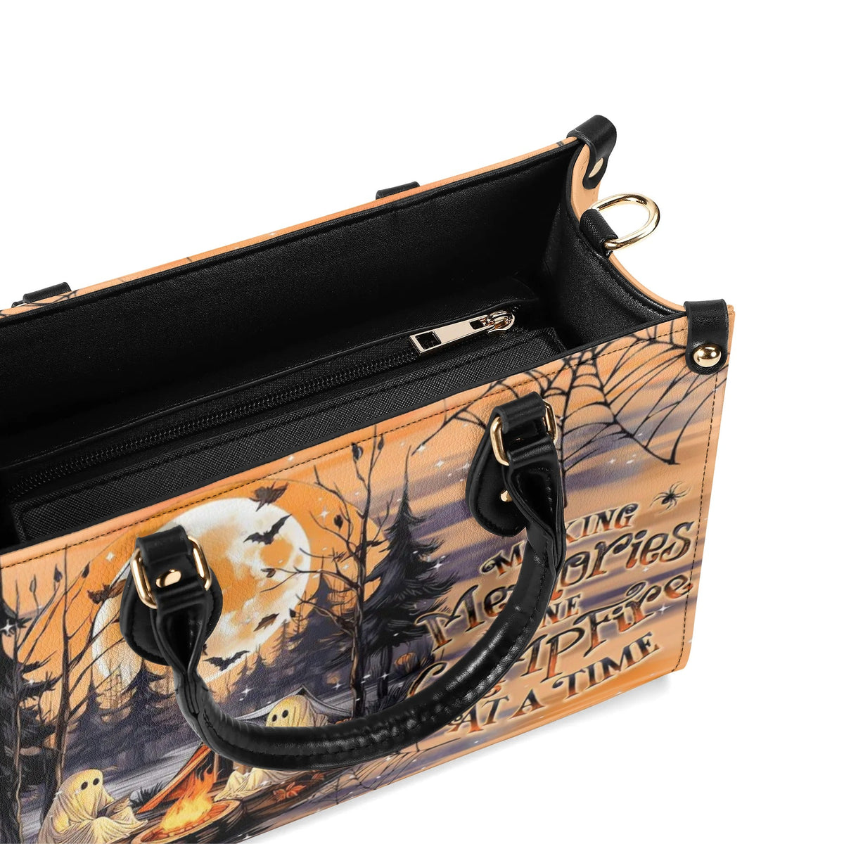 BLISSCORNERS MAKING MEMORIES ONE CAMPFIRE HALLOWEEN LEATHER HANDBAG