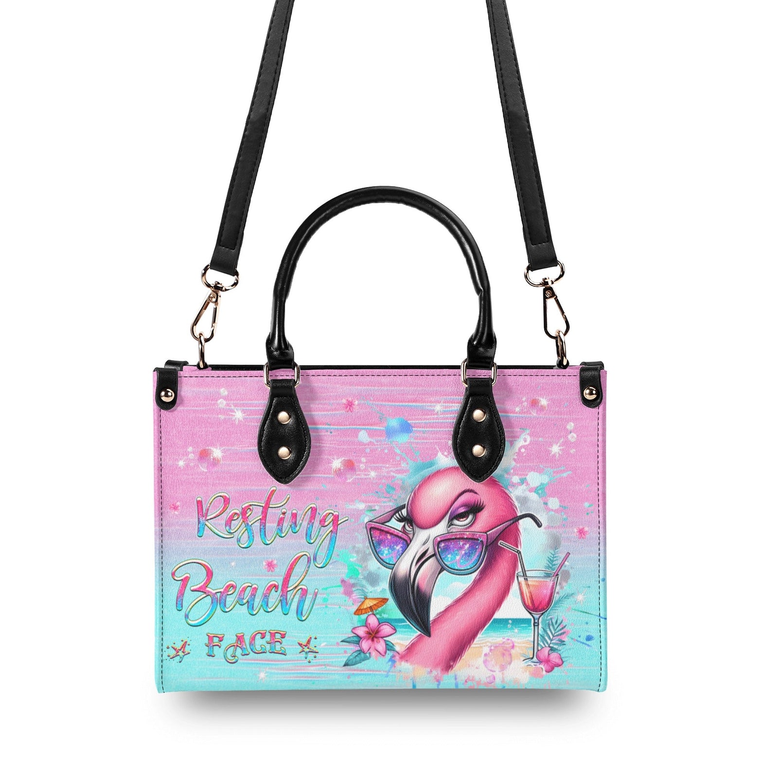 BLISSCORNERS RESTING BEACH FACE FLAMINGO LEATHER HANDBAG