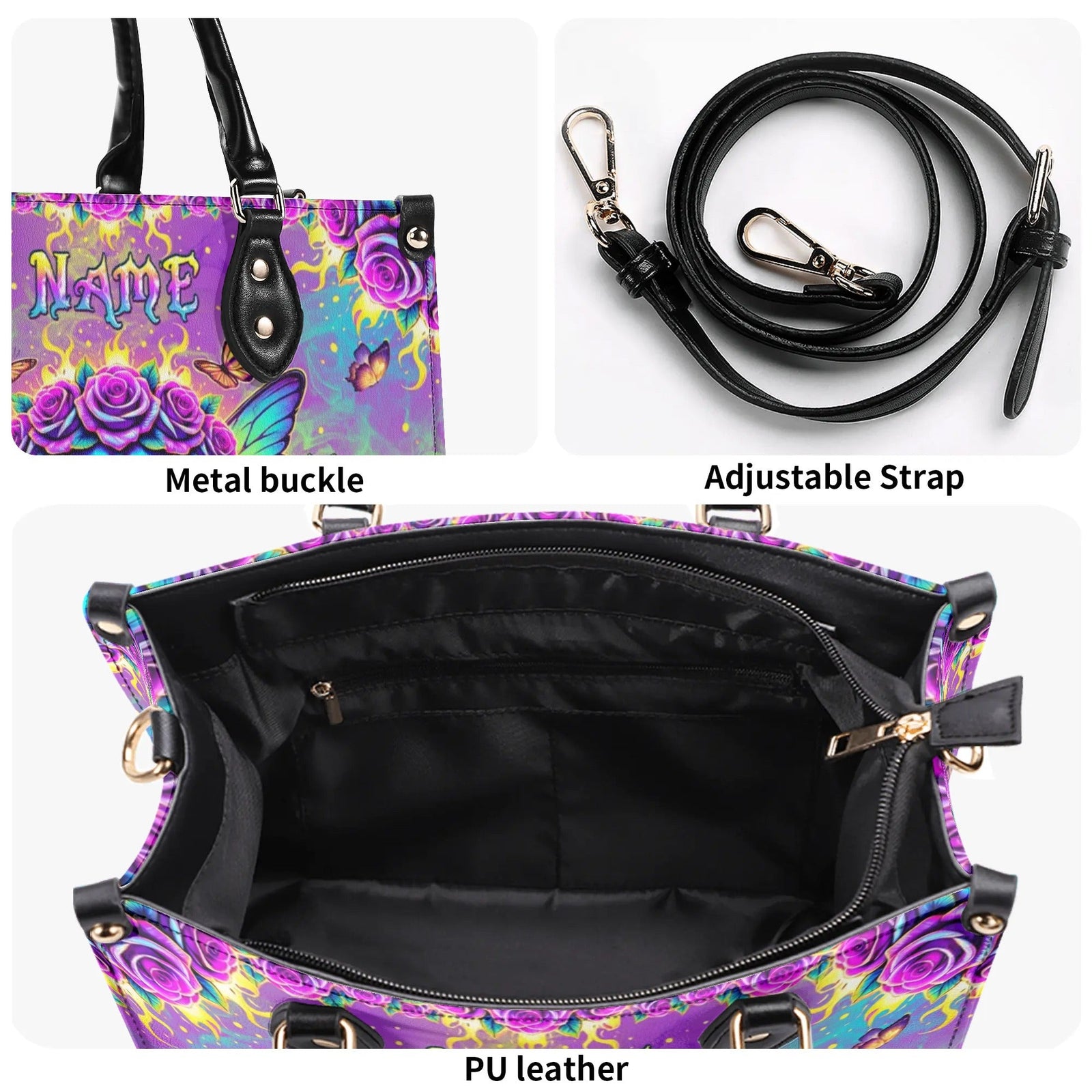 BLISSCORNERS SKULL BUTTERFLY ART LEATHER HANDBAG