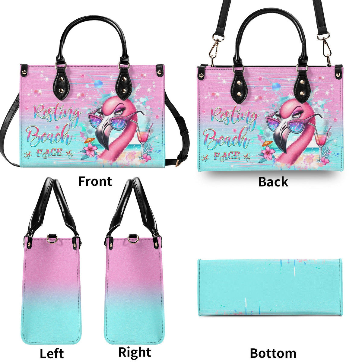 BLISSCORNERS RESTING BEACH FACE FLAMINGO LEATHER HANDBAG