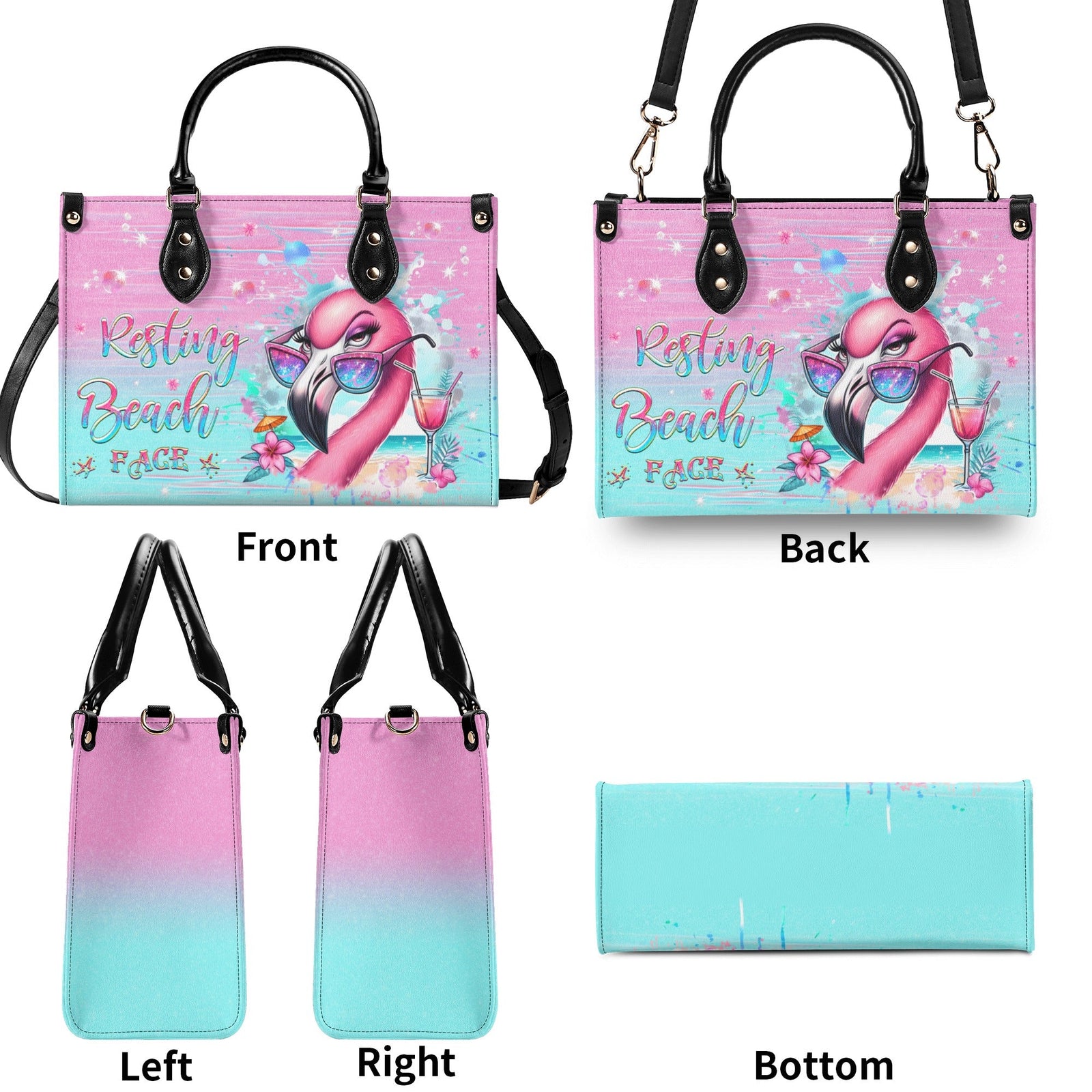 BLISSCORNERS RESTING BEACH FACE FLAMINGO LEATHER HANDBAG