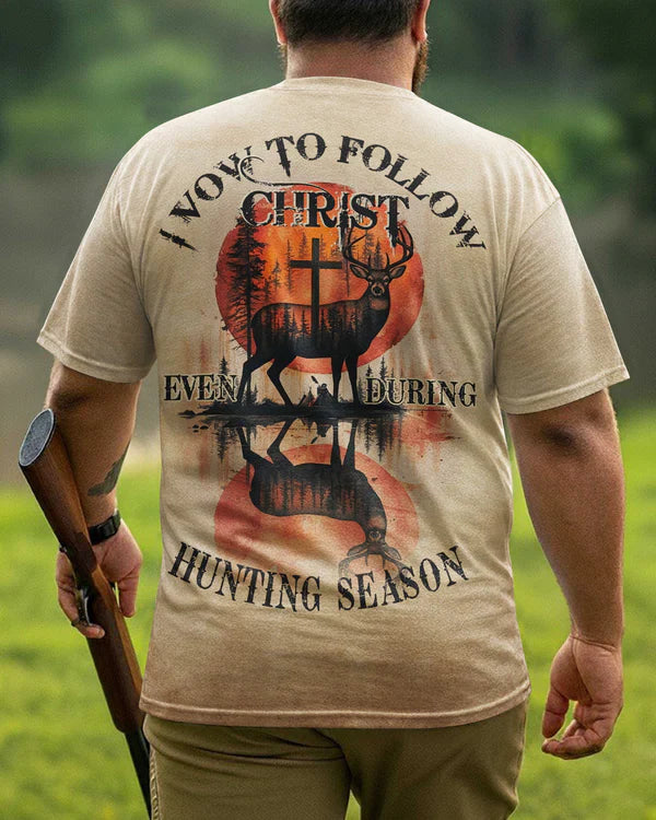 Blisscorners I Vow To Follow Christ Shirt, Personalized Hunting 3D Shirt - Beige