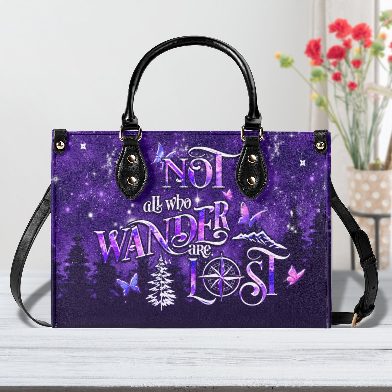 BLISSCORNERS NOT ALL WHO WANDER ARE LOST LEATHER HANDBAG