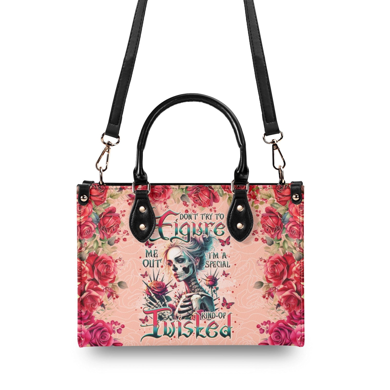 BLISSCORNERS DON'T TRY TO FIGURE ME OUT SKULL LADY  LEATHER HANDBAG