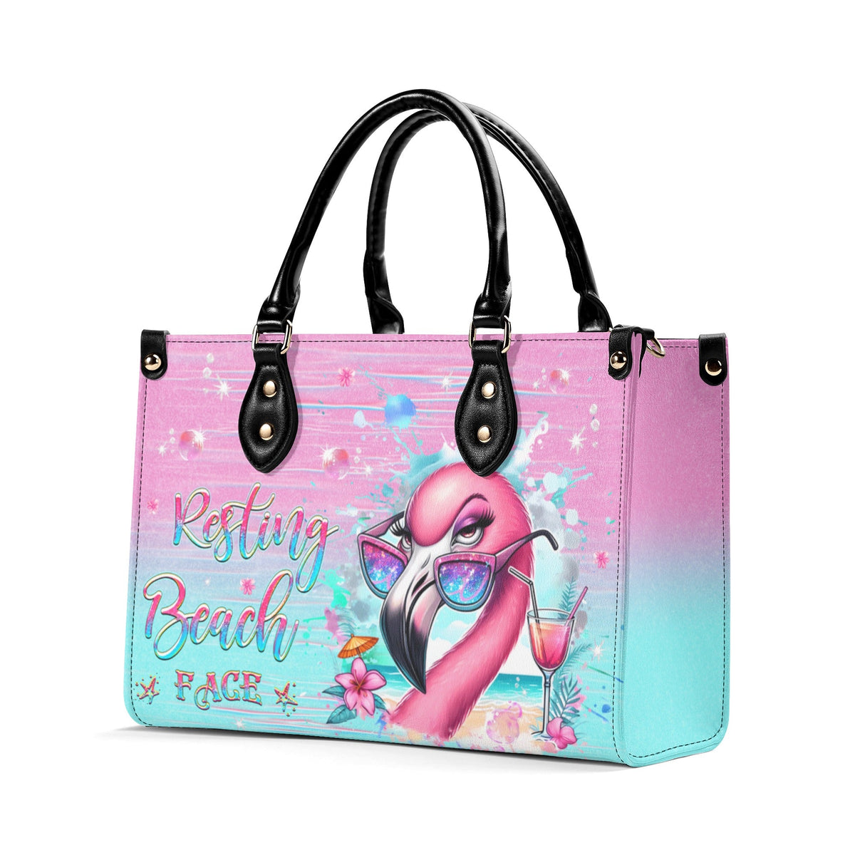 BLISSCORNERS RESTING BEACH FACE FLAMINGO LEATHER HANDBAG