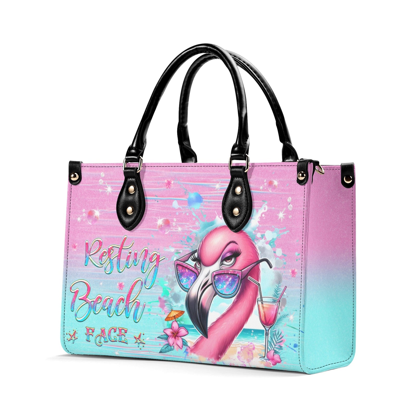 BLISSCORNERS RESTING BEACH FACE FLAMINGO LEATHER HANDBAG