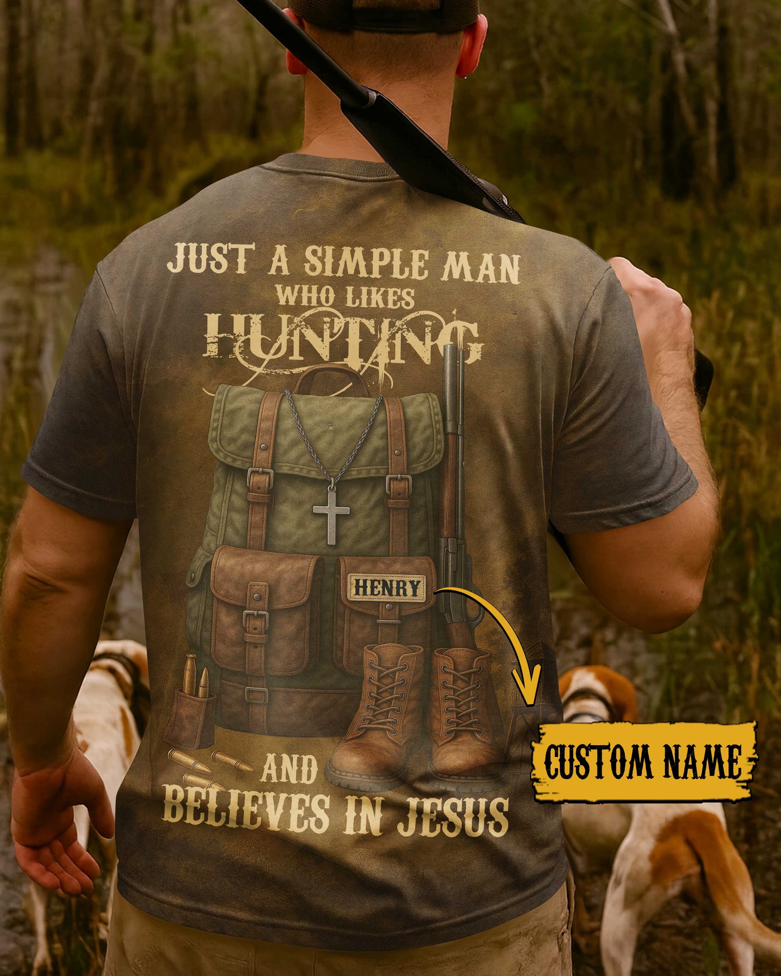 Blisscorners Just A Simple Man Who Likes Hunting And Believes In Jesus, Personalized Hunting 3D Shirt