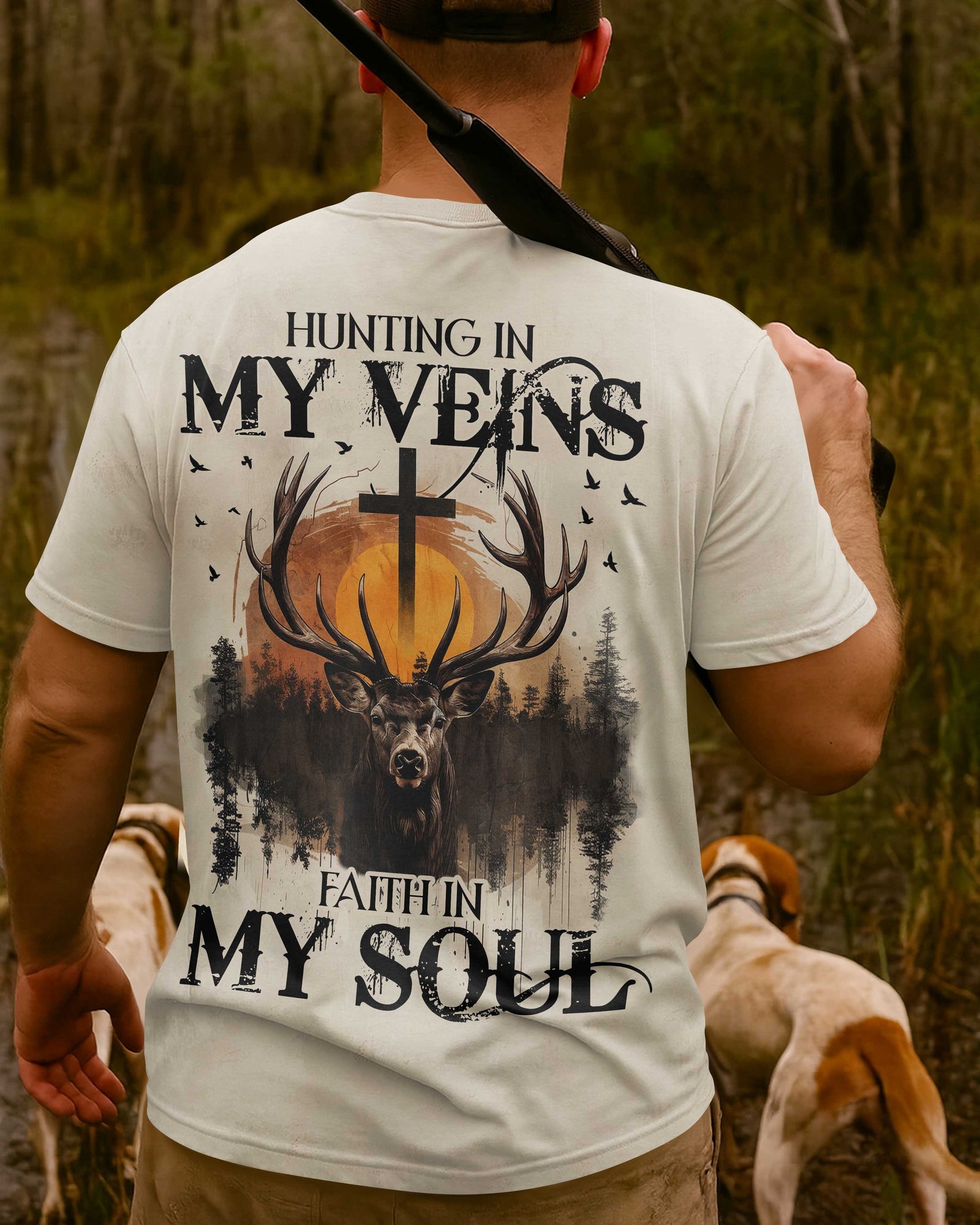 Blisscorners Hunting In My Veins Faith In My Soul Shirt, Personalized Hunting 3D Shirt